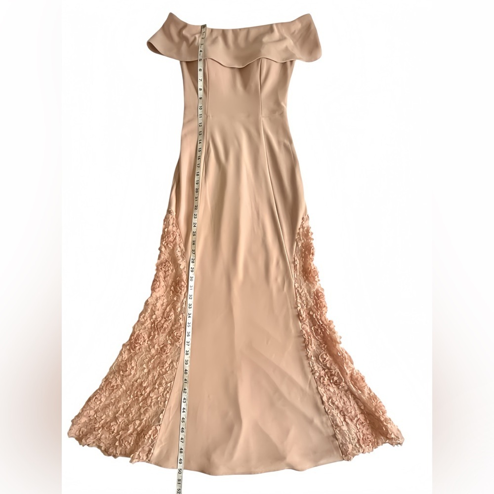 Betsy & Adam Bardot Off Shoulder Mermaid Gown 4 Blush Pink Lace Formal Dress - Picture 11 of 14